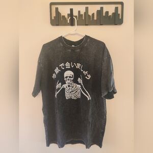 Men's Black Graphic Tee with Skeleton Design